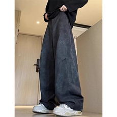 网图慎用秋季痞帅复古扎染褶皱大码拖地弯刀裤男K5928-特P40控78，男装休闲裤，电商A001