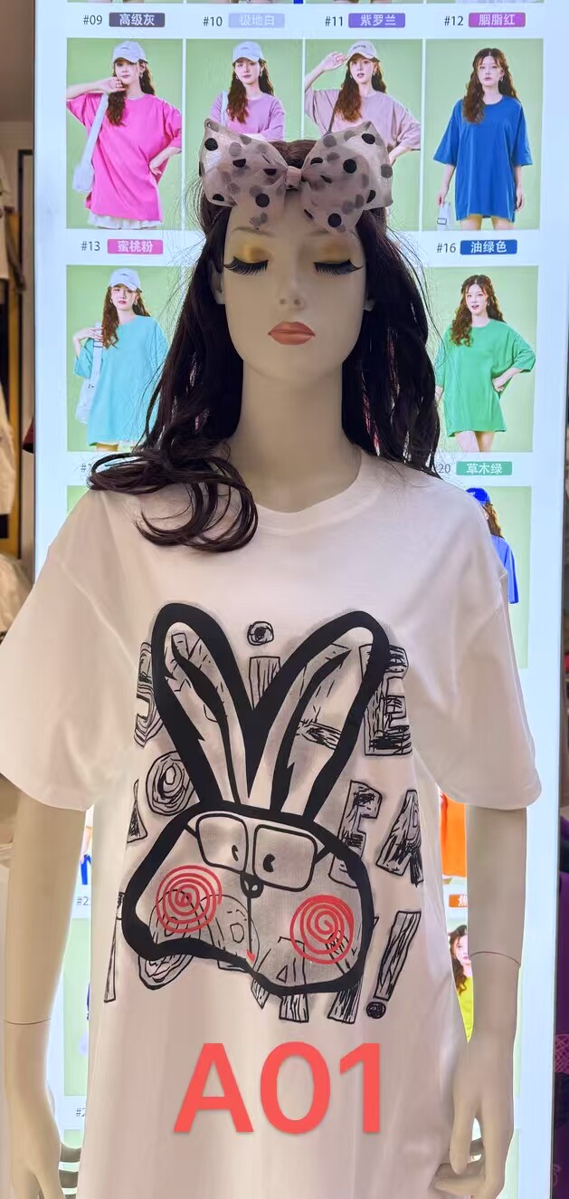 夏季新款卡通图案印花短袖T恤女休闲上衣,女装T恤,大洋妞羊绒二店