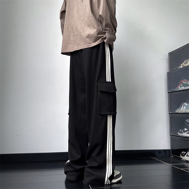 休闲工装裤男三条杠设计宽松直筒运动拖地裤裤子BK813-P45,男装休闲裤,星座1001-1