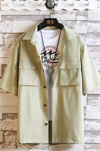 2021夏季新砖墙日系潮大码男抽绳下摆工装短袖衬衫C555-P35图片