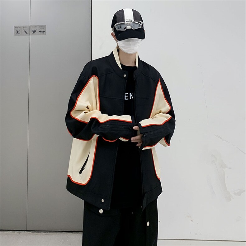 港风秋款男夹克棒球立领机车拼色拉链开叉外套JK02P70,男装夹克,星座1013-1