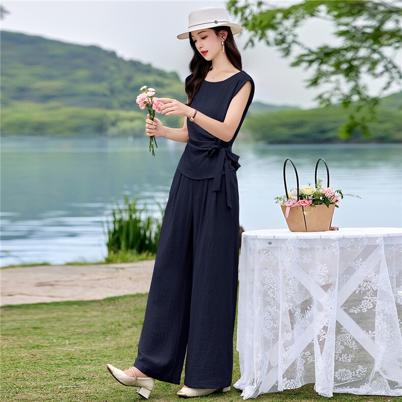 2026夏季新款通勤时尚调整显瘦气质无袖上衣+阔腿裤套装两件套,女装套装/套裙,盈茜