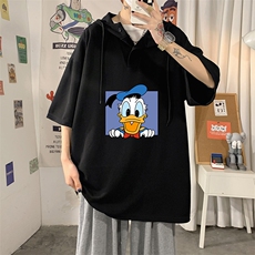 LD54223-P45唐老鸭连帽短袖t恤男大码胖子带帽五分袖中袖海报风，男装T恤，电商A040