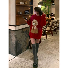 红色圣诞小狗软糯马海毛毛衣女秋冬慵懒风新年针织衫MY03985-P58，男装针织衫/毛衣，星座308B-2