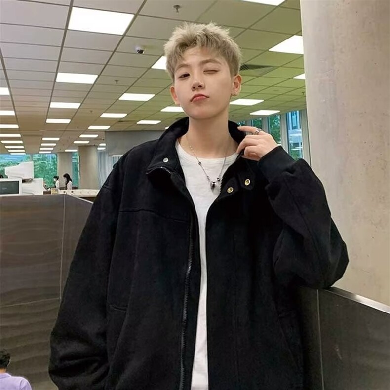 麂皮绒美式外套男生春秋季高级感痞帅休闲宽松翻领夹克上衣服潮牌,男装夹克,星座218-1（原230）