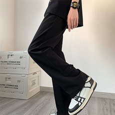 现货美式高街宽松冰丝百搭修身扣子休闲裤男直筒西裤KK377-P40，男装西裤，星座205