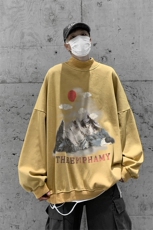 水洗做旧加绒加厚卫衣男23冬高领风景油画打底衫XZ514-2-X52-P78，男装T恤，星座514-2(原B239)