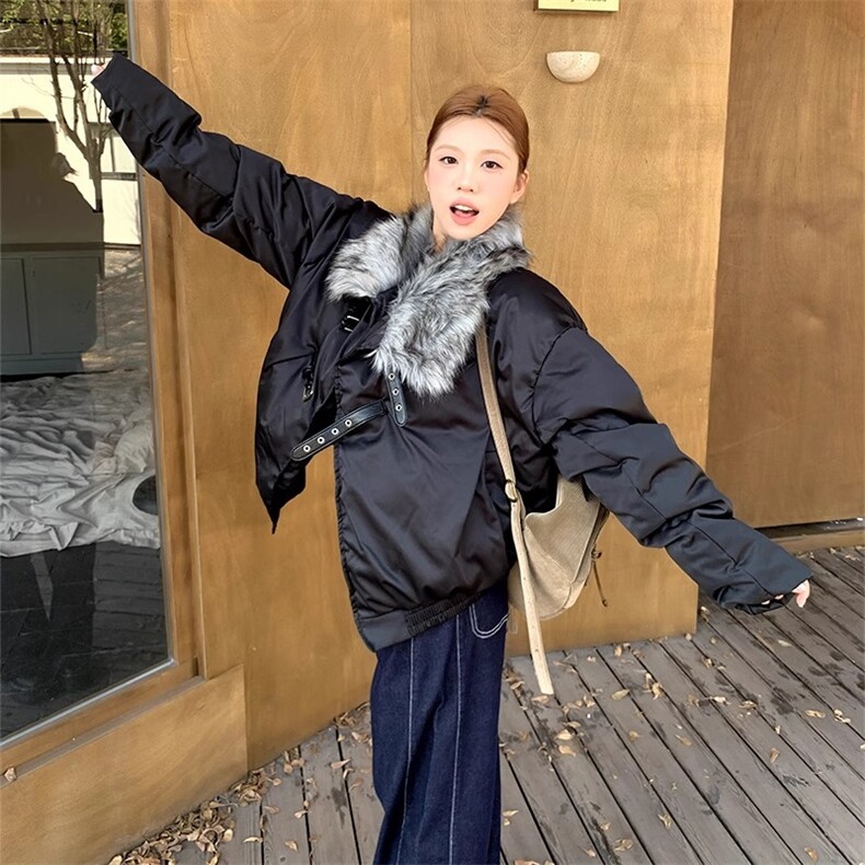 橘子树在哪儿美式复古毛领皮扣棉服女秋冬高级感宽松保暖外套上衣,男装棉衣,星座506A