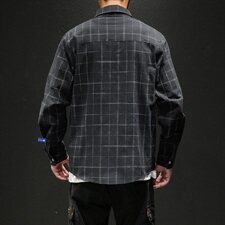 2021春秋季新款日系马切达休闲大码宽松男扣领格子衬衫C510-P40，男装衬衫，电商A001