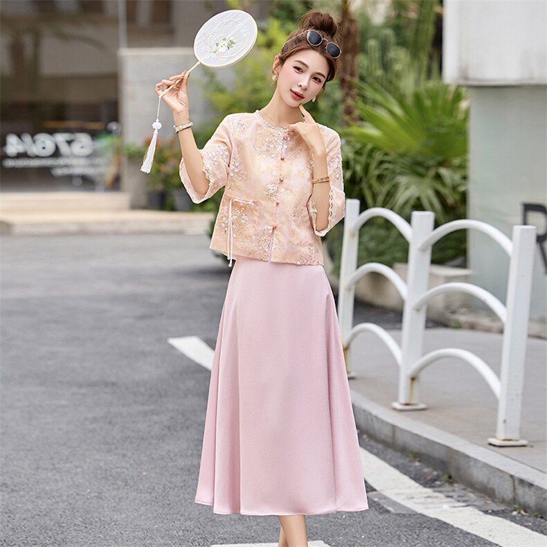 2025年夏季复古提花亮片钉珠套装,女装套装/套裙,歌伊格美