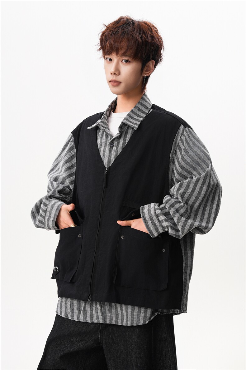 8XL-M特大码衬衫男假两件拼接衬衫新中式坎肩马甲外穿CS508TP68,男装衬衫,电商D206-1