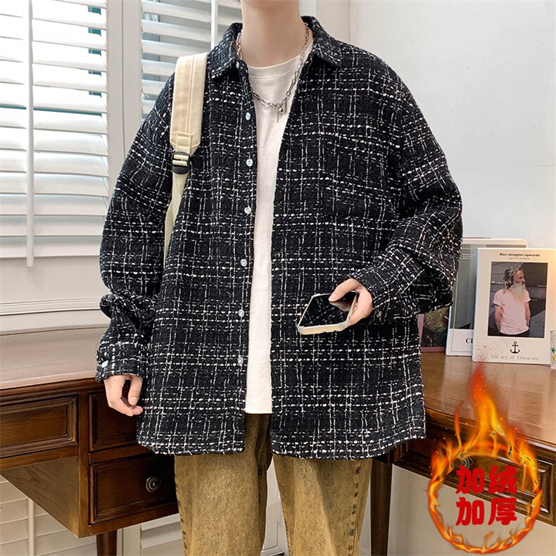 秋款小香风男夹克衬衫长袖宽松格子衬衣休闲外套8811/8812TP55,男装衬衫,电商A012