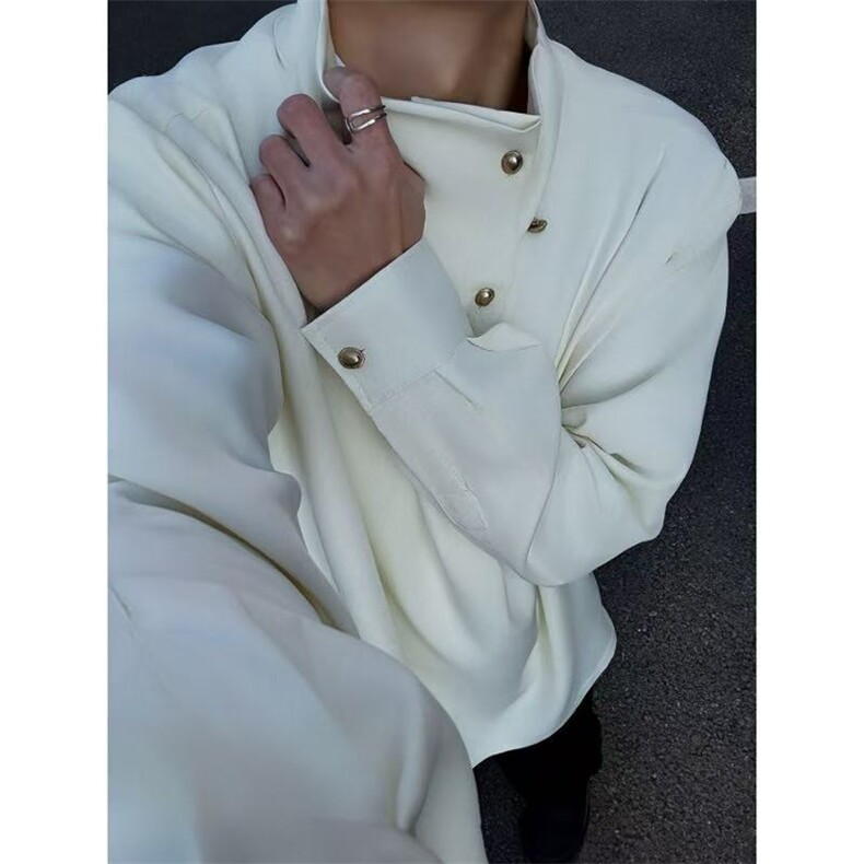 档口现货~不规则纽扣套头长袖衬衫男春秋冬高领打底衫C2502特P48,男装衬衫,星座1004-6