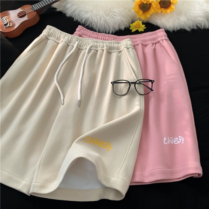 春夏新款趣味字母印花多巴胺短裤宽松 M~4XL XZ604-DK806-P35控48图片