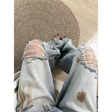 扎染复古破洞设计感垂感阔腿牛仔裤男女嘻哈直筒长裤NGJ05，男装牛仔裤，星座1116A（原606A-3）