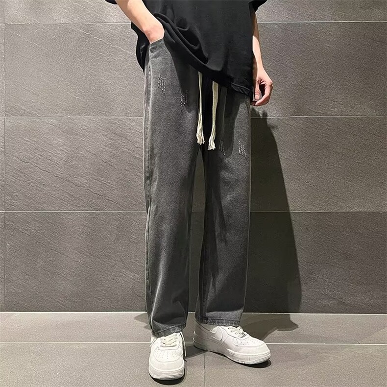 vibe裤子高街水洗牛仔裤男设计感小众拉链裤N751P48,男装牛仔裤,星座1116-2