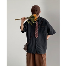 短袖衬衫男夏季领带制服衬衣痞帅高级感设计潮牌潮流学院风CS55，男装衬衫，星座1013