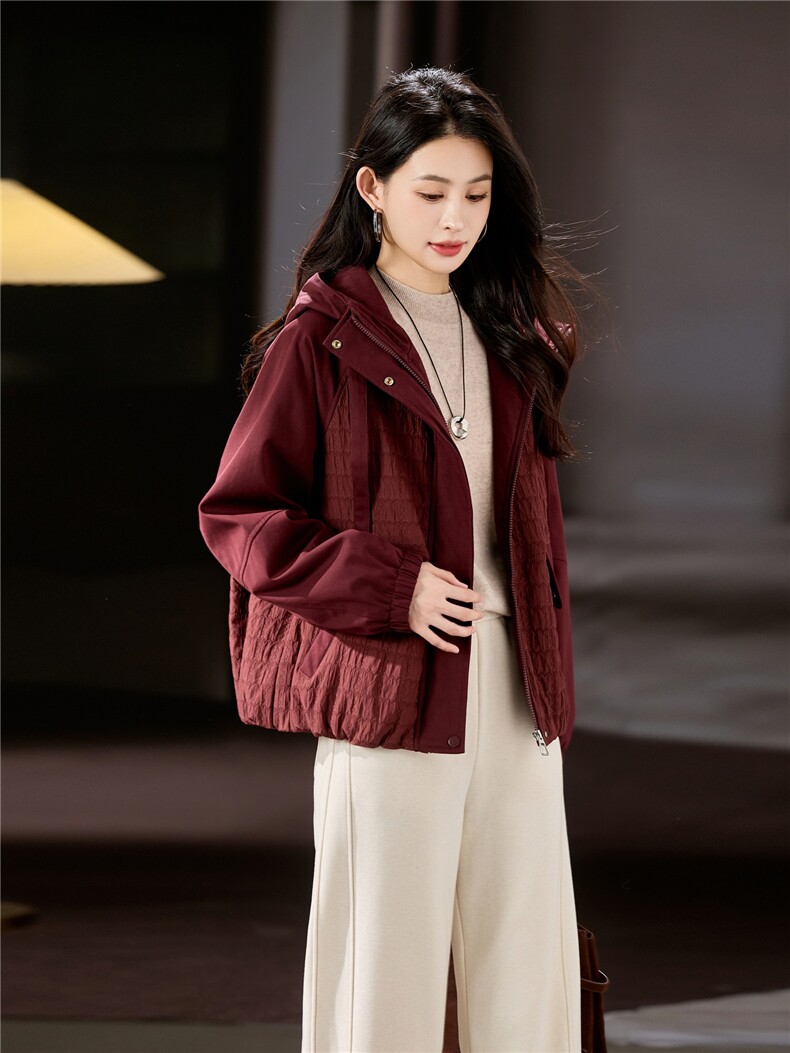 2025冬装新款拼色短款夹棉外套,女装棉衣/棉服,梦芯尔