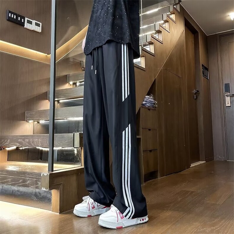条纹垂感冰丝裤子男士夏季薄款三条杠  CK521 P36图片