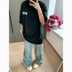 夏季新款百搭T恤衫美式潮人男女嘻哈宽松英文印花圆领短袖TX193图片