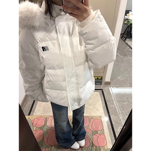 网图有货 秋冬白色毛领连帽棉服外套男女宽松保暖棉袄 A1136-P92图片