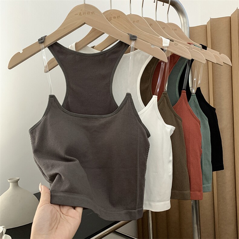 辣妹性感隐形肩带吊带背心内搭纯欲紧身修身短款上衣外穿，女装背心吊带，梦白服饰厂