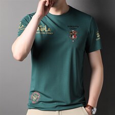 夏季新款印花圆领透气短袖t恤男士商务休闲体恤衫中青年男装P48，男装T恤，钱塘6003A(原)4033A