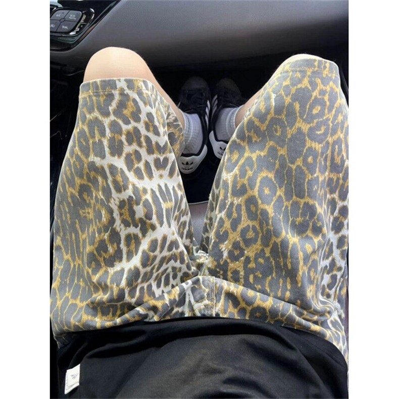复古高街豹纹休闲短裤夏季vibe痞帅潮牌高级感运动五分裤男图片