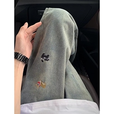 黑色趣味小狗刺绣牛仔裤女新款宽松显瘦拖地阔腿裤子N09，男装牛仔裤，星座1116A（原606A-3）