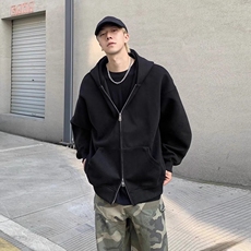 浅灰色双拉链开衫卫衣男款秋季重磅连帽外套美式潮牌帽衫，女装短外套，星座218-8