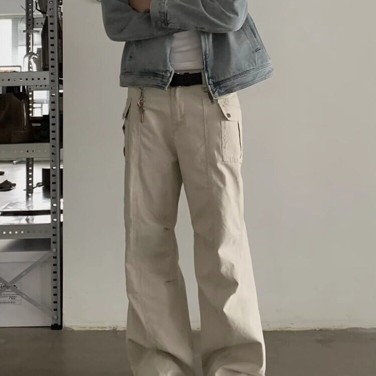 休闲裤男生潮流街头简约纯色百搭宽松直筒拖地工装裤NZ1048,男装工装外套,星座516A
