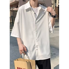 冰丝短袖衬衫男夏季慵懒风垂感七分袖衬衣发型师穿搭痞帅C530，男装T恤，星座1116A（原606A-3）