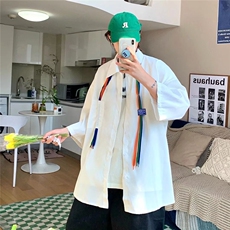潮流短袖休闲衬衫男士2024夏季外套衬衣痞帅气宽松寸衫W2810-P32，男装衬衫，星座412-2