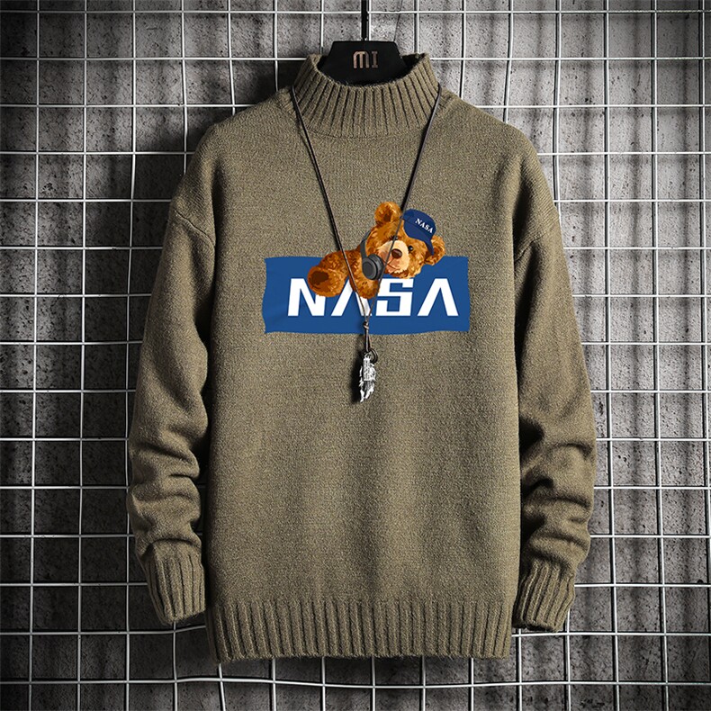 NASA半高领毛衣大码针织衫男毛线衣男网格M18247-P45加绒款-P65,男装针织衫/毛衣,电商A040A