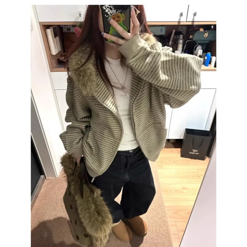 抖音DW315-特批85美式毛领卫衣男女秋冬季开衫外套,女装短外套,星座603-2