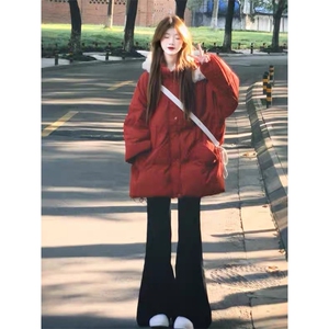 女风 圣诞毛领大红色连帽棉衣ZM0117-P95图片