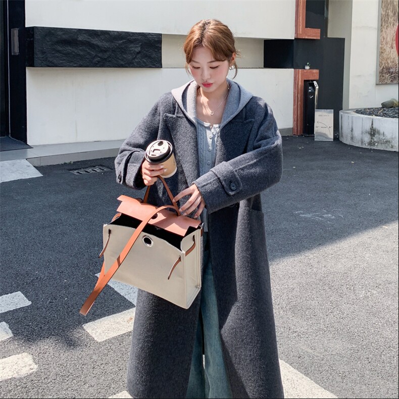 灰色双面羊毛呢子大衣女中长款秋冬2025新款气质韩版加厚毛呢外套,女装双面呢大衣,丝露怡语
