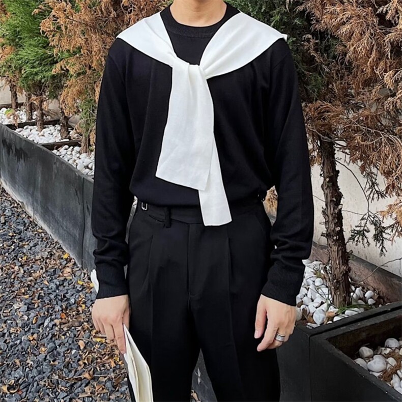 秋冬新款英伦绅士百搭撞色毛衣男假两件披风针织衫上衣H1045P45,男装针织衫/毛衣,星座1116-2