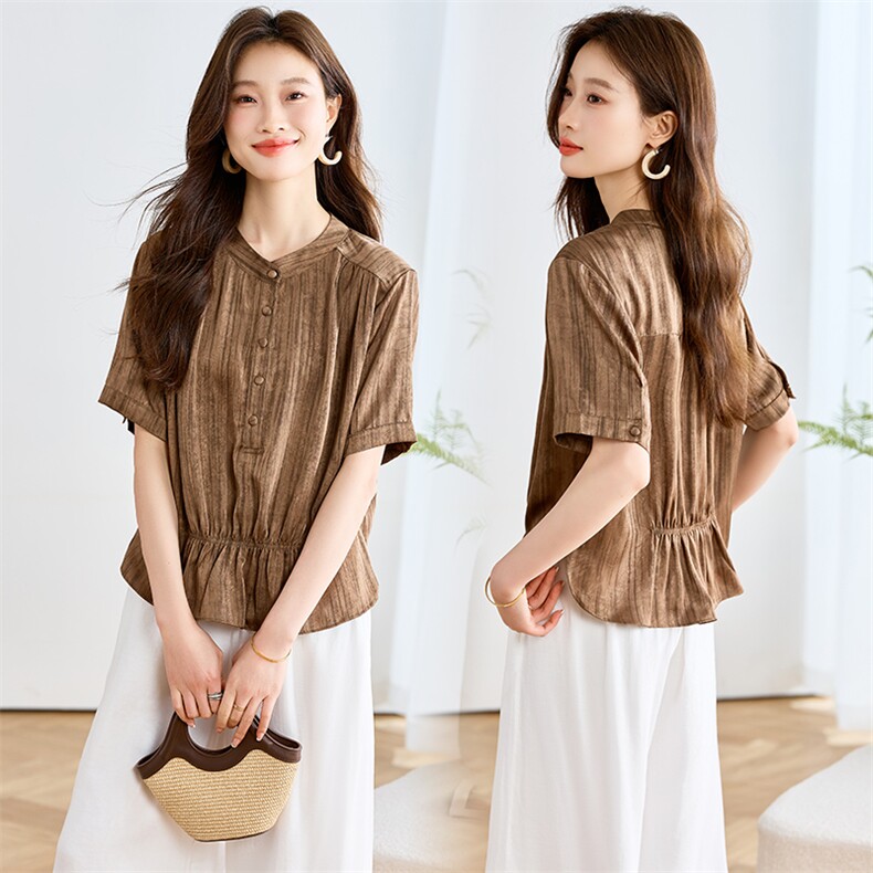 2025年夏季新款冰感舒适凉爽简约小衫，女装蕾丝衫/雪纺衫，多彩