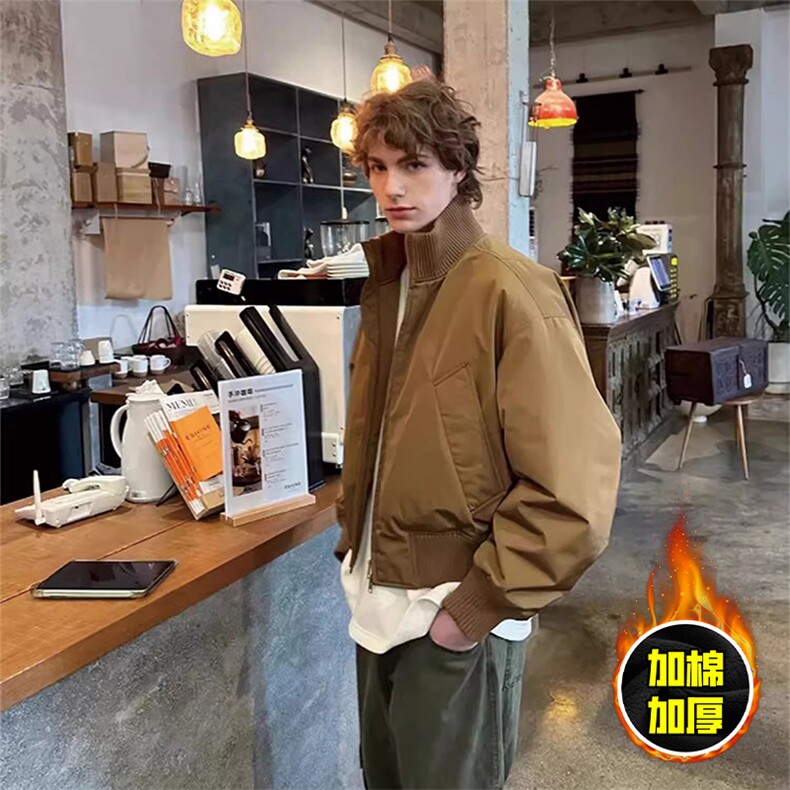 棉衣5W件现货冬季美拉德立领飞行夹克廓形高街棒球服加棉加厚外套，男装夹克，电商A486