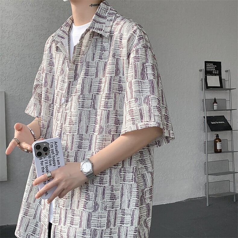 8XL-M花衬衫男款短袖夏季冰丝薄款花衬衣大码寸衫外套DC28013P38，男装衬衫，电商B312