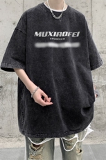 抖音供货、210克现货水洗棉印花宽松版短袖T恤D223A-ST2329-P35，男装T恤，电商019-1