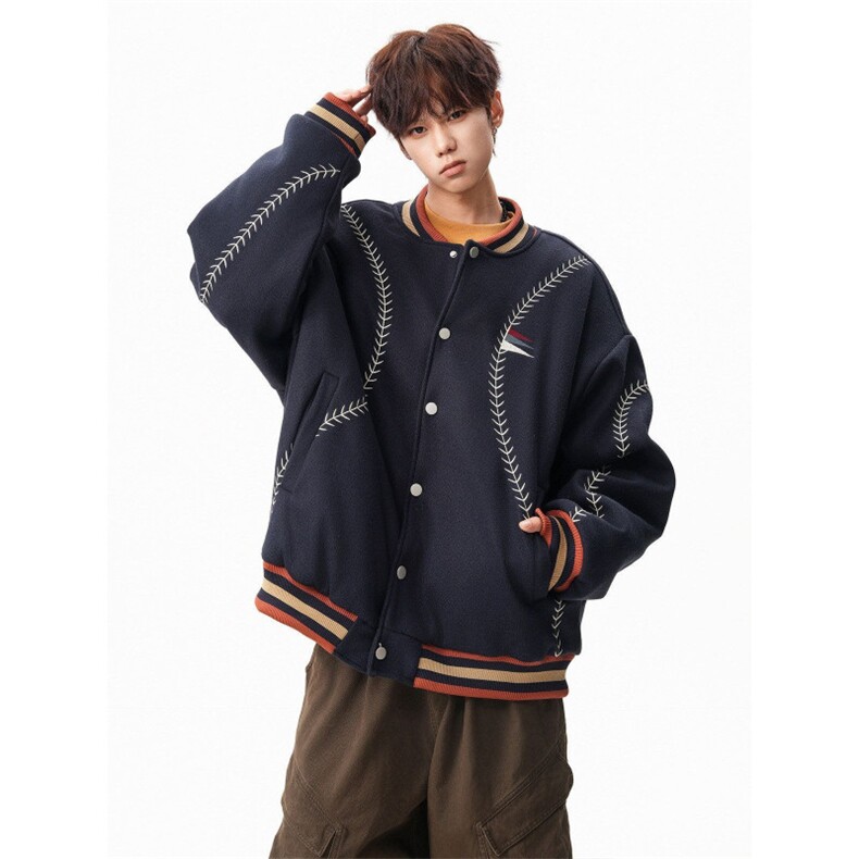 S878-P112复古潮新款情侣刺绣民族风毛呢夹棉棒球夹克，男装民族服装，星座617A-2