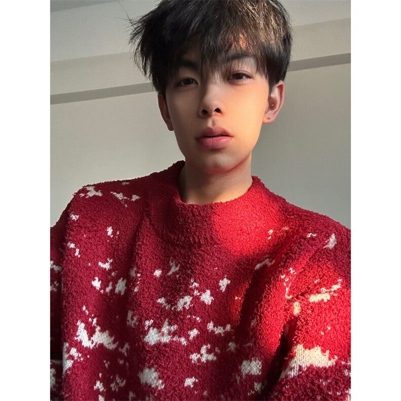 网图84531-P50雪花渐变针织衫圣诞毛衣复古衣服慵懒风红色外套,男装针织衫/毛衣,电商D310B