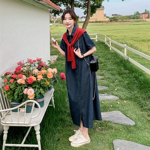 披肩牛仔衬衫连衣裙女夏季2025新款慵懒松弛高级感宽松显瘦连身裙图片