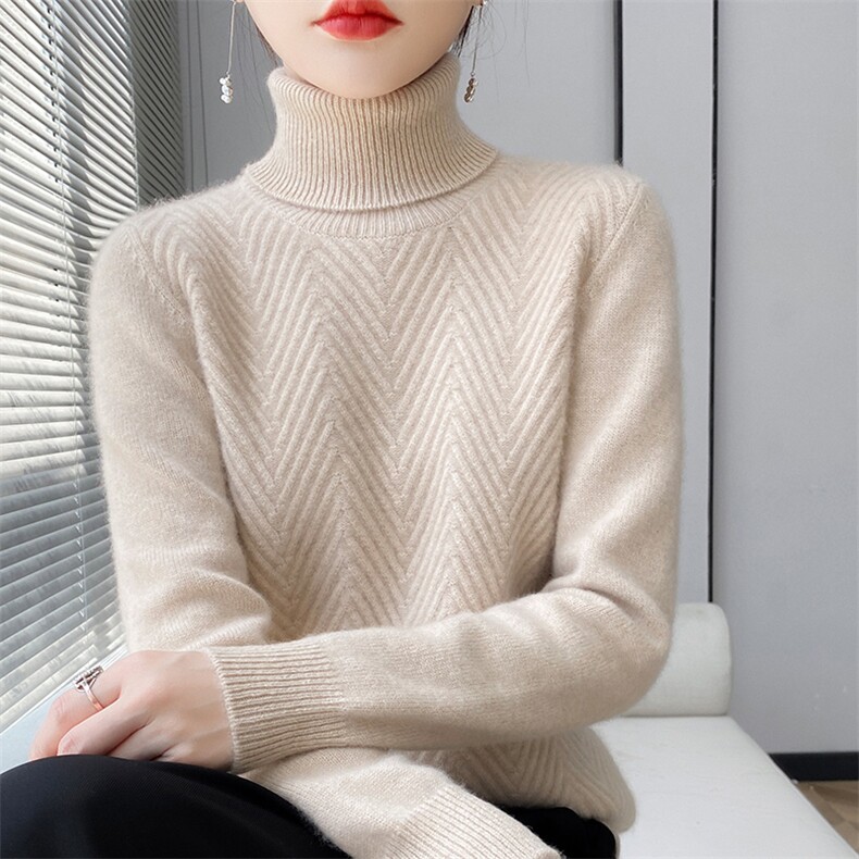 高领羊毛毛衣女套头2024年秋冬新款女装,女装羊毛衫,耀日羊绒