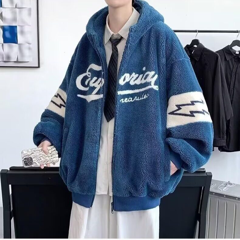 羊羔绒外套男秋冬季加厚连帽棉服青少年冬装潮牌宽松棉衣夹克,男装夹克,星座1210-1