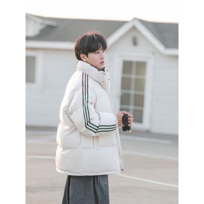 撞色条纹立领棉服男冬季美式设计感情侣面包服百搭棉衣P108X178,男装棉衣,星座803