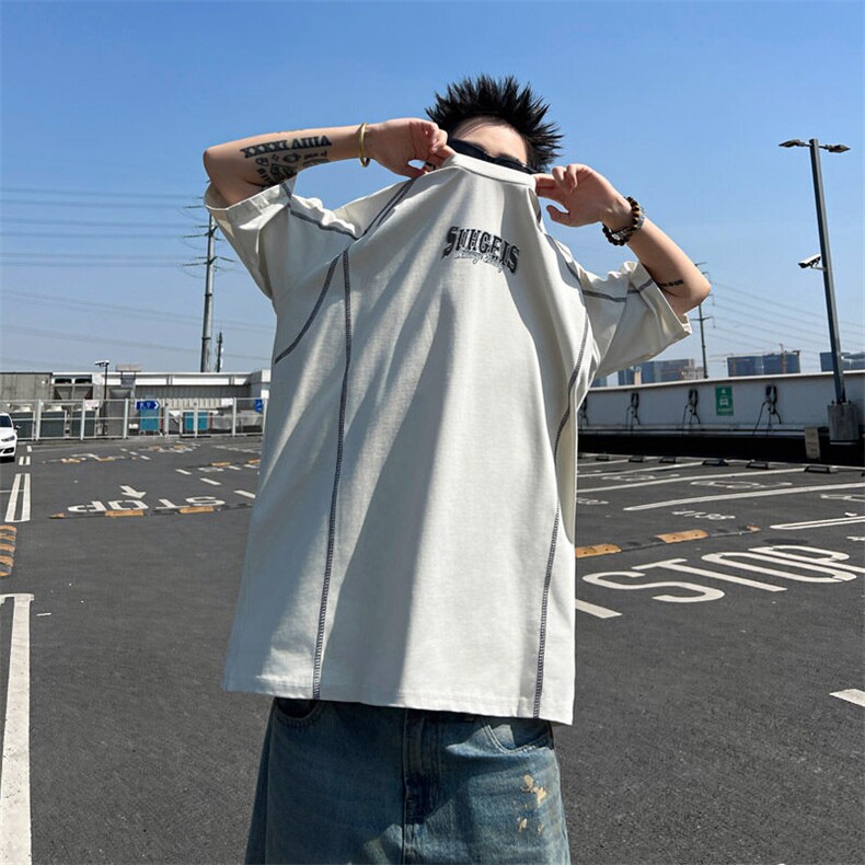 美式短袖t恤男夏季新款线条设计感宽松潮流高街痞帅半袖ST608-P33,男装T恤,星座412-2