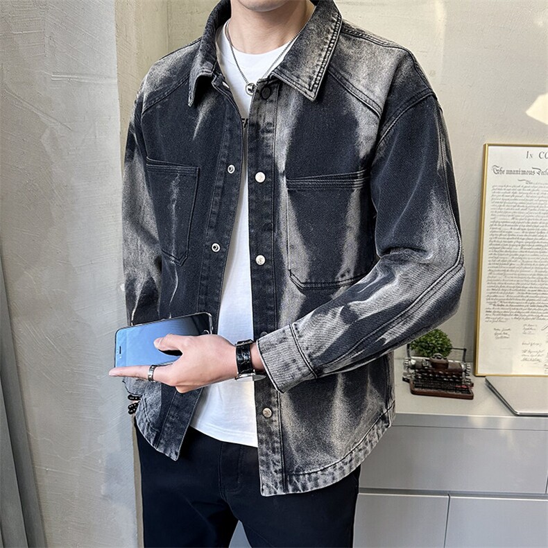 C317-59821-P1452025春季新款牛仔夹克水洗渐变重工艺品质外套，男装工装外套，电商C317